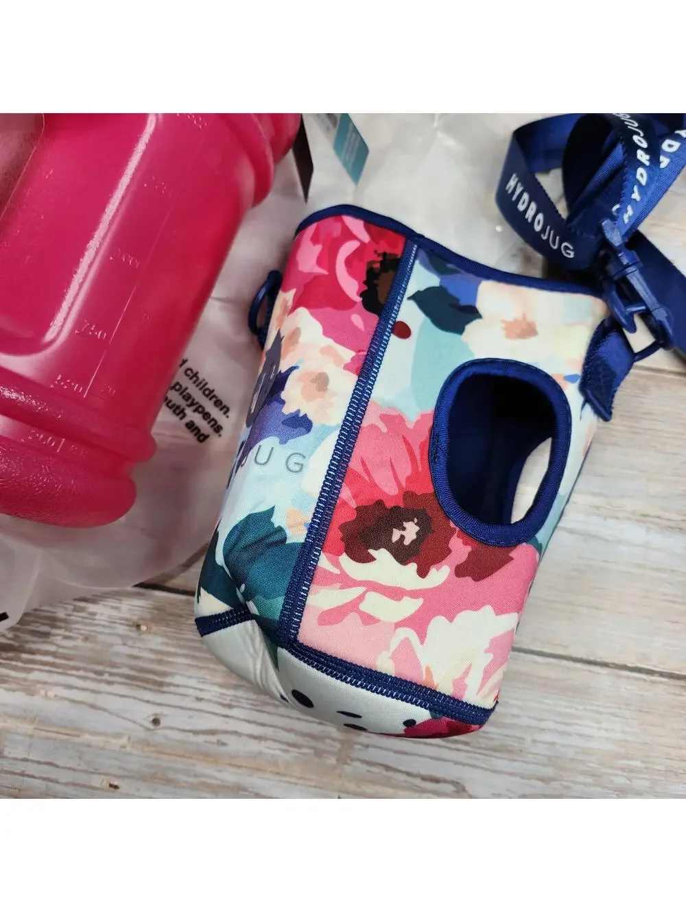 NEW HydroJug 73oz Reusable Jug With Handle Magenta with NEW Floral Sleeve